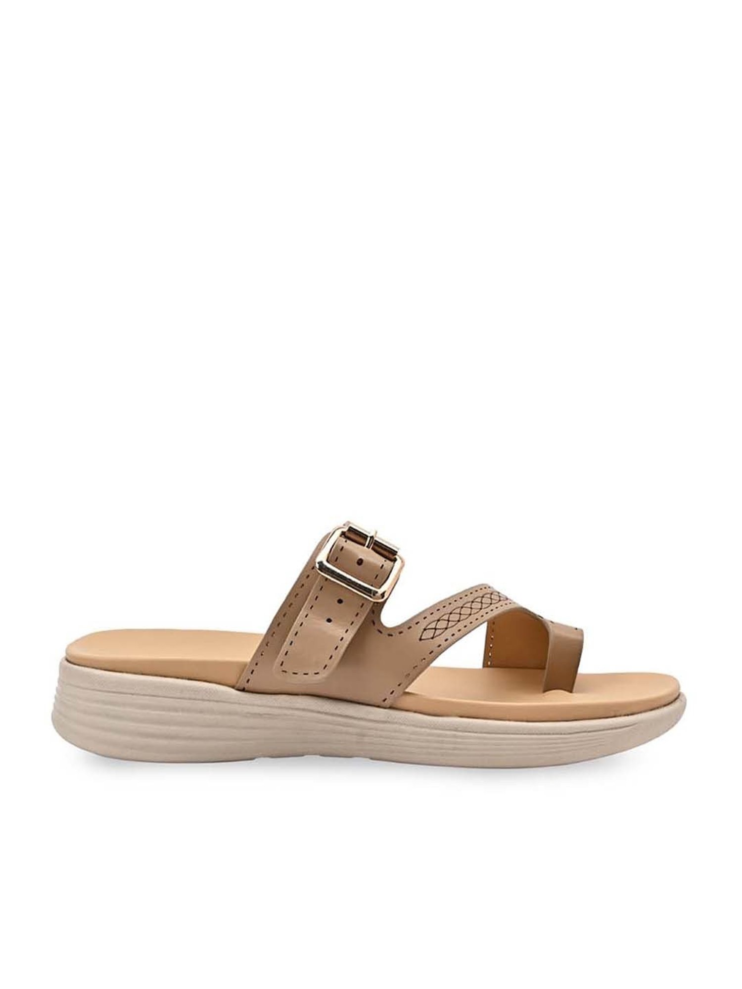 Rocia by Regal Women's Beige Toe Ring Wedges