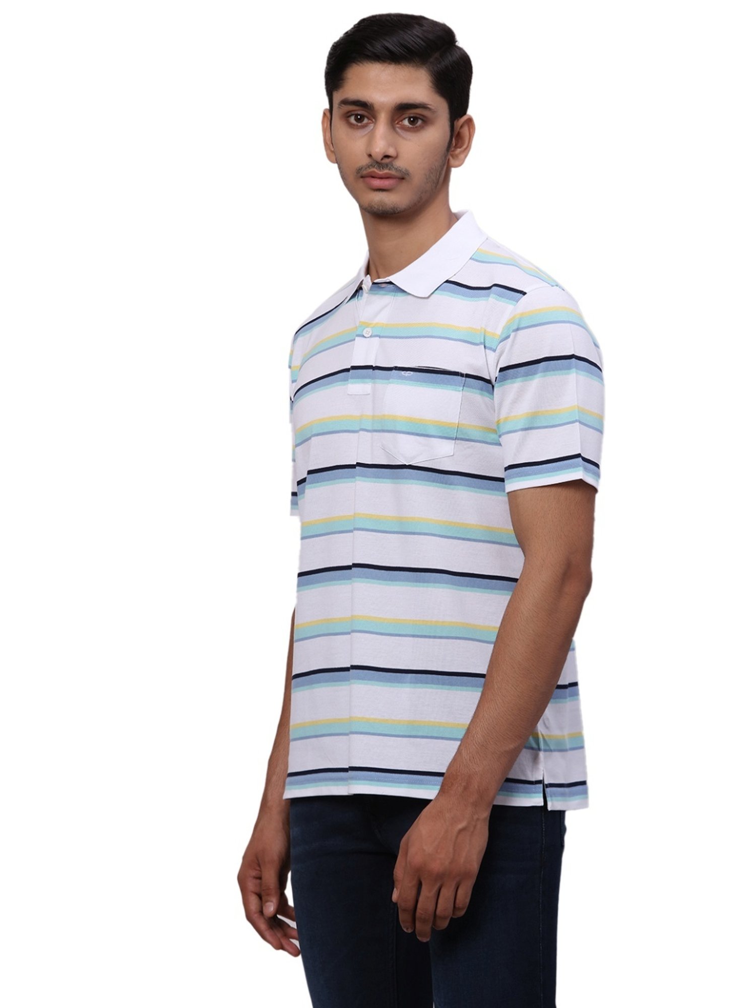 Colorplus White Classic Fit Striped Polo T-Shirt