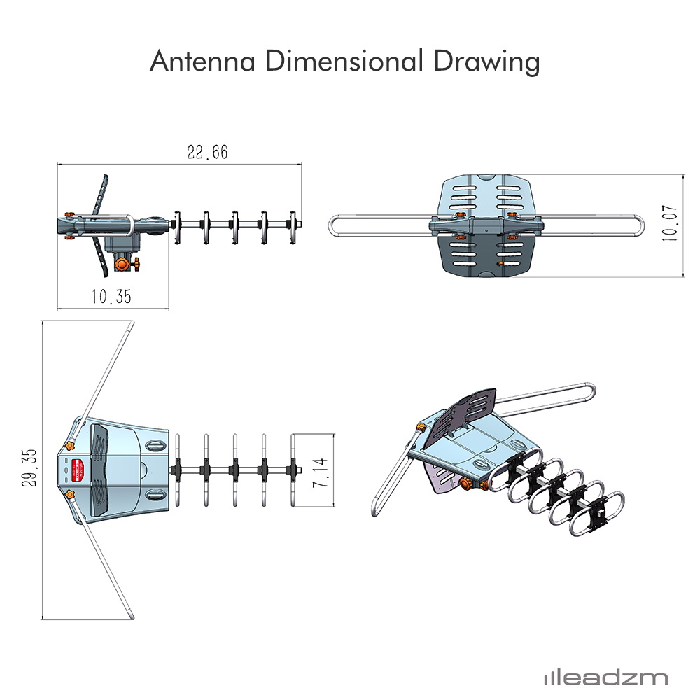 Leadzm TA-102M 360-Degree Rotation UV Dual Bands 28-36dB Outdoor Antenna Install-free Guide without Stand  150 Miles 1080P 4K Outdoor Amplified HDTV TV Antenna Digital UHF VHF
