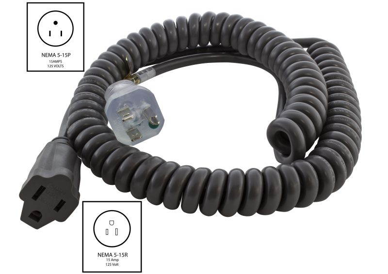 Up to 10FT 10-Amp 18/3 Coiled Medical Grade Extension Cord