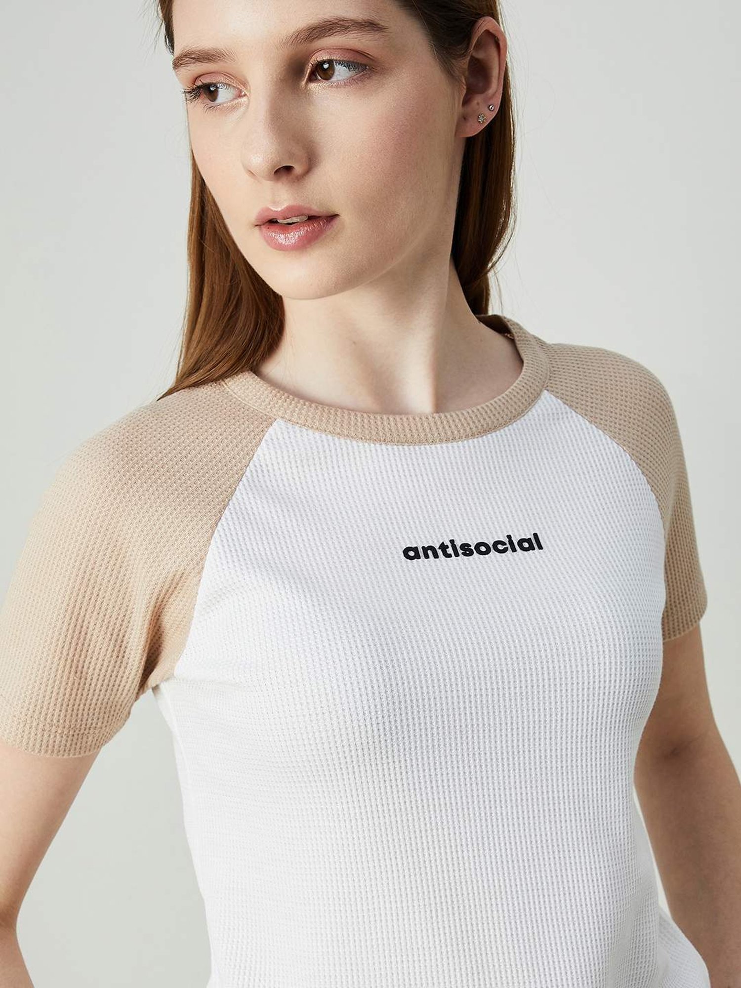 Ginger by Lifestyle White & Beige Color-Block Top