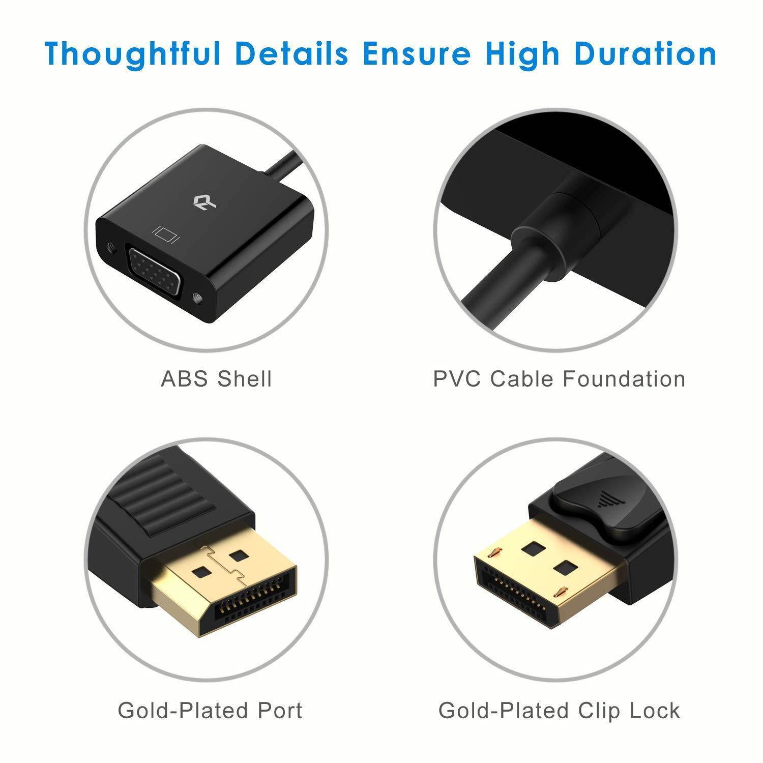 DP to VGA, Rankie Gold Plated DisplayPort DP to VGA Male to Female Adapter Converter