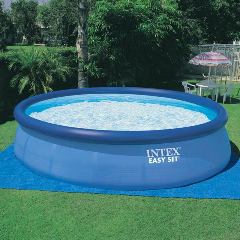 Intex 26175EH 18Ft x 48In Inflatable Easy Set Up Round Above Ground Pool Bundle w/ Cover, Ladder, Filter, and Pool Care 3-Inch Chlorine Tablets, 5 Lbs