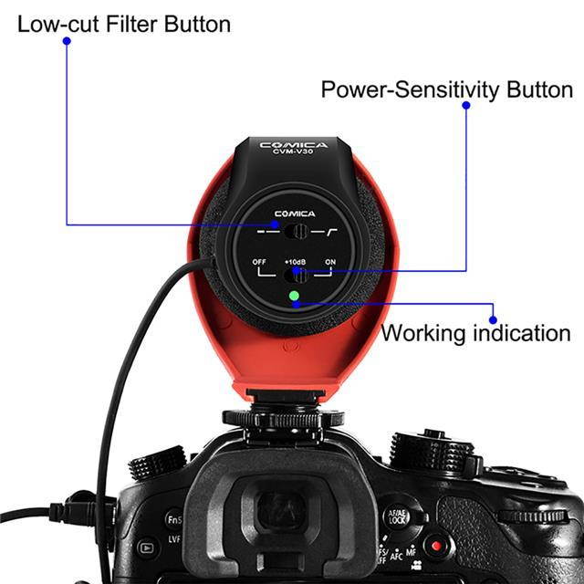 Comica CVM-V30-PRO Super-Cardioid Directional Shotgun Mic with 3.5mm Jack, Red