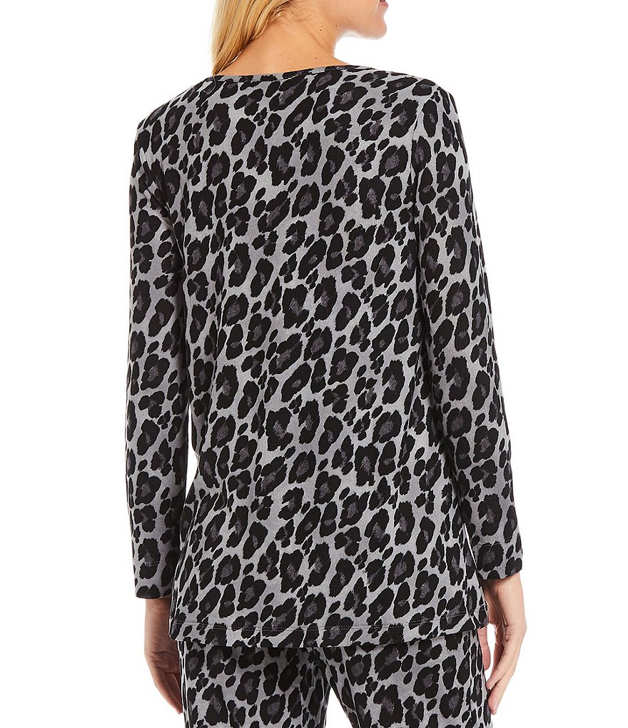 Natori Mirage Ombre Animal Print Knit Round Neck Long Sleeve Lounge Top