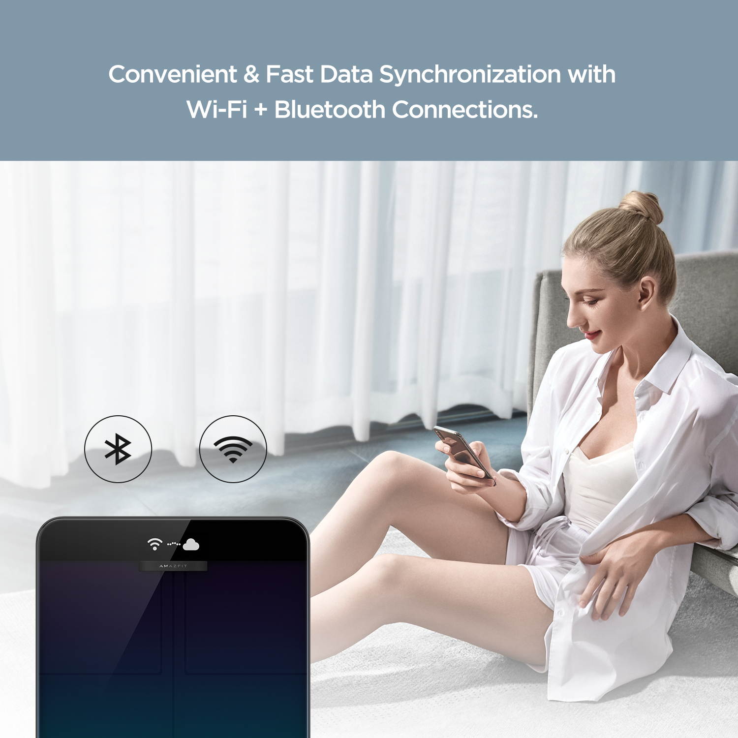 Amazfit Smart Scale Wi-Fi Bluetooth, Digital Body Fat BMI Scale, Tracks 16 Key Body Health Metrics, Full Body Composition Analysis, Heart Rate Monitor, Aurora