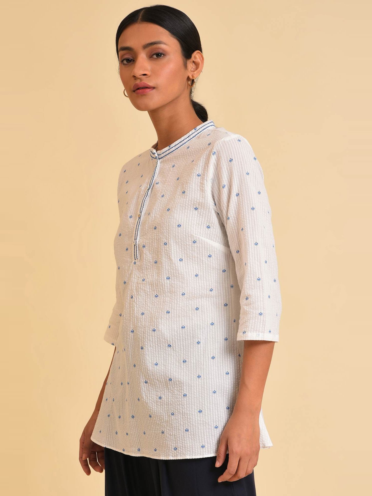 W White Cotton Printed Top