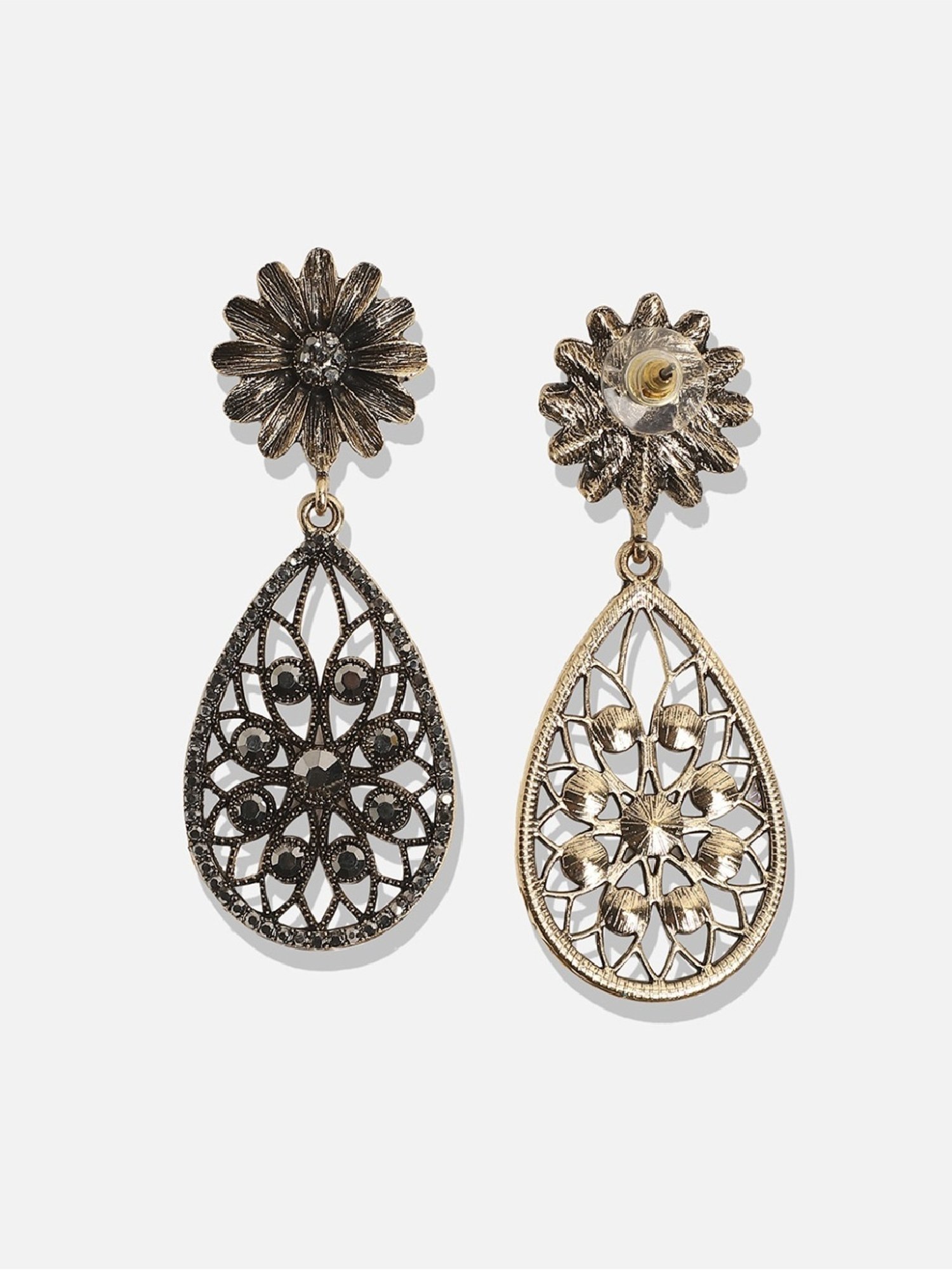 Sohi Women's Intricate Daisy Teardrop Drop Earrings  Gold
