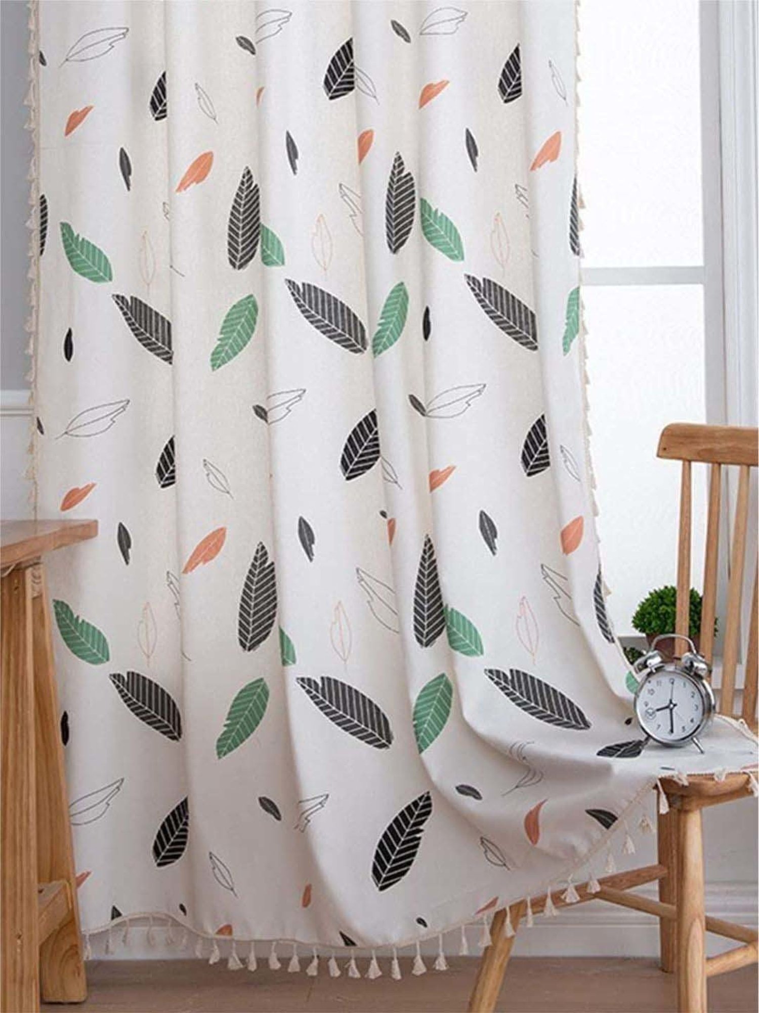 Urban Space Bohemian Multicolor Cotton 5 Ft. Window Curtain with Stainless Steel Rings