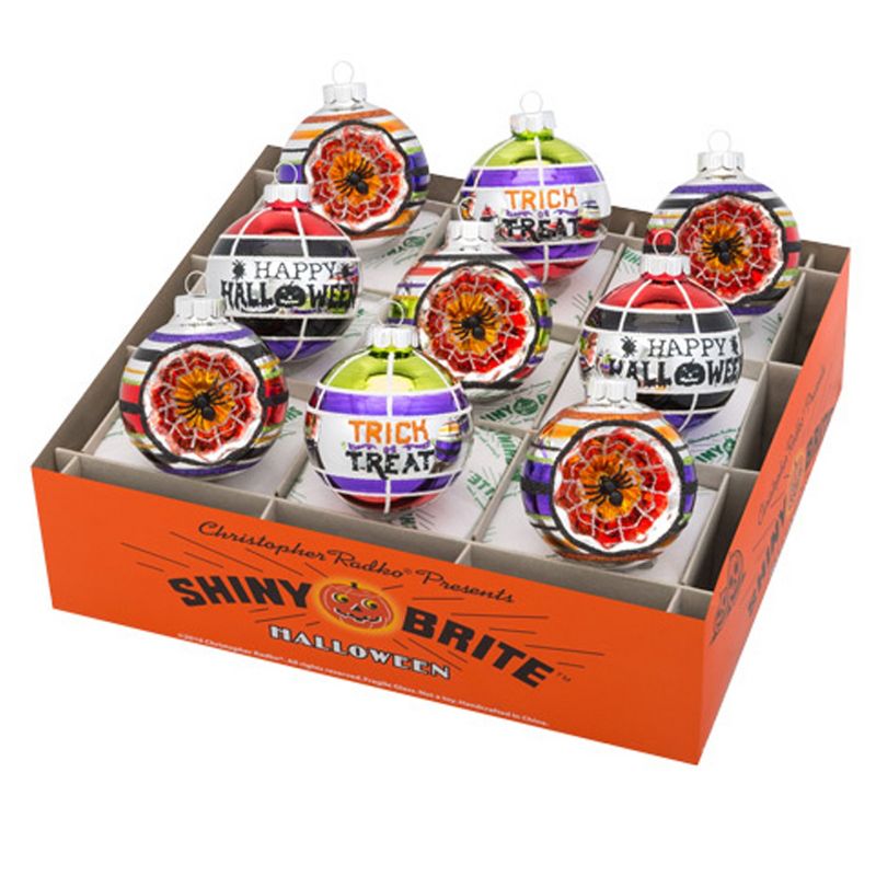 Shiny Brite 2.75" Rounds W/Spider Web Reflectors Halloween Shiny Brite  -  Tree Ornaments