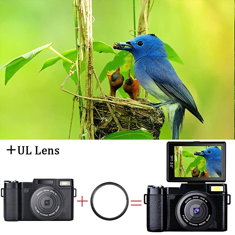 Digital Camera Camcorder,  Full HD 1080P 24.0MP Video Camera 3.0 Inch Flip Screen Vlogging Camera Camcorder with Retractable Flashlight for YouTube (Two Batteries Included)