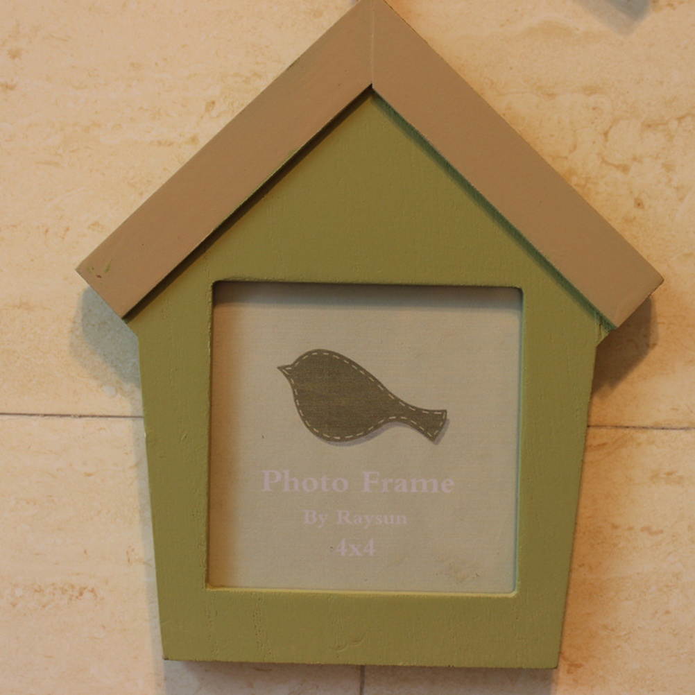 Sing Bird House Combination Photo Frame Hangable Wooden Photo Wall with String Decorative Green Picture Frame Gift Home Decor