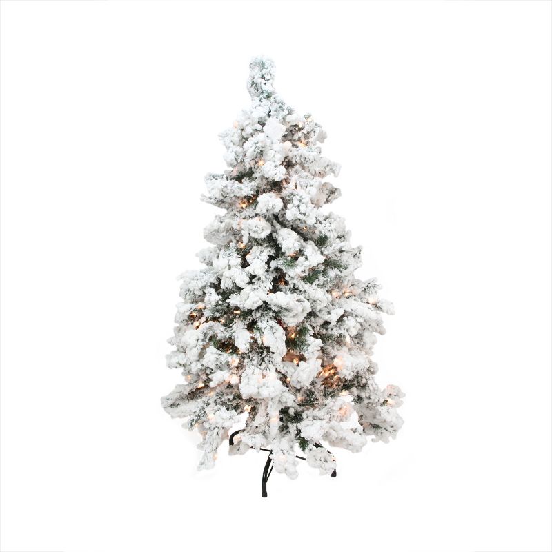 Home Heritage Snowdrift Spruce 6.5 Foot Flocked Christmas Tree with White Lights