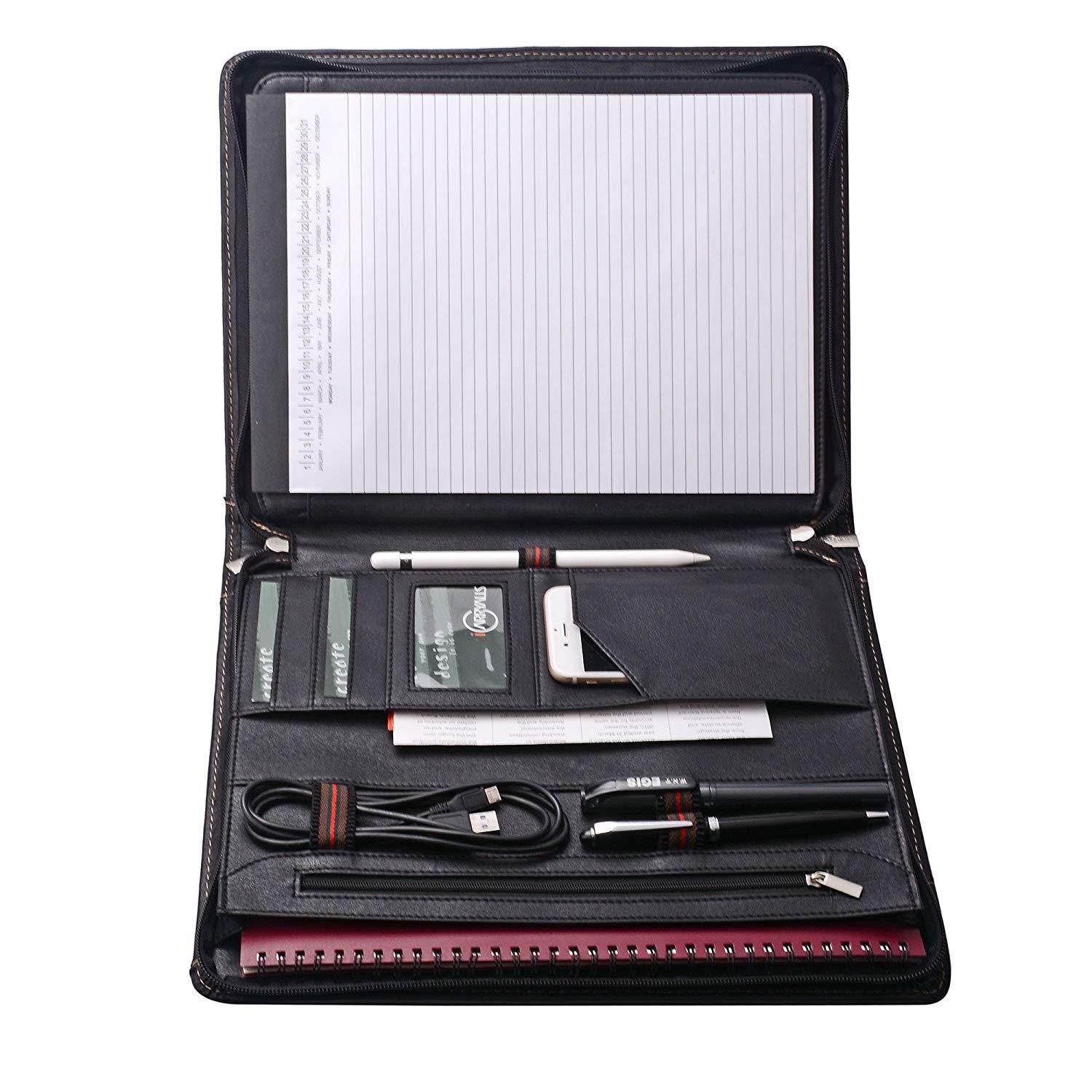 iCarryAlls Leather Padfolio with Zipper, Organizer Padfolio Case for Samsung Galaxy Tab S4, A4 Portfolio for Notepad