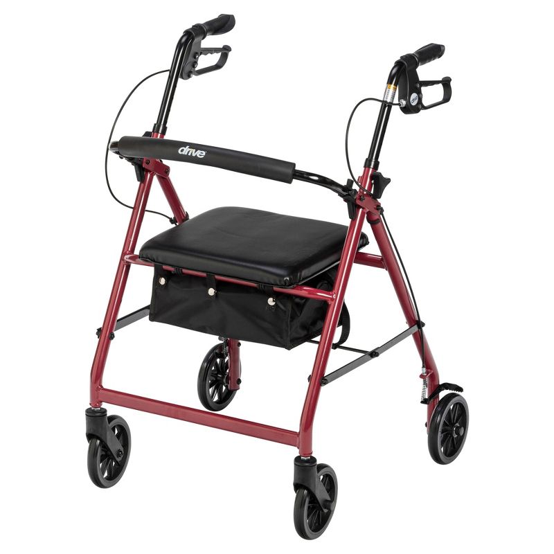 Drive Medical Walker Rollator with 6" Wheels, Fold Up Removable Back Support and Padded Seat, Red
