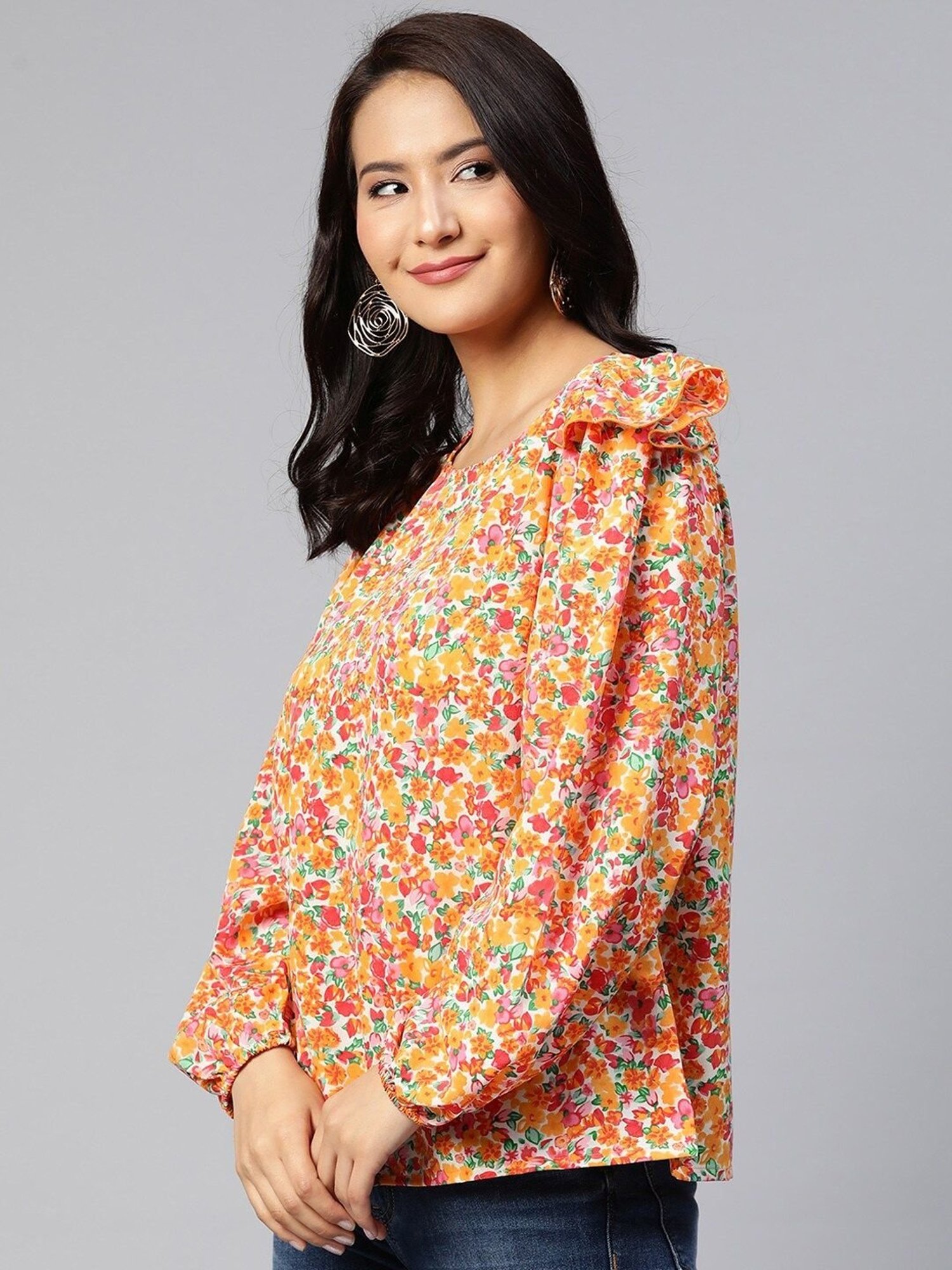 Melon by PlusS Orange Floral Print Top