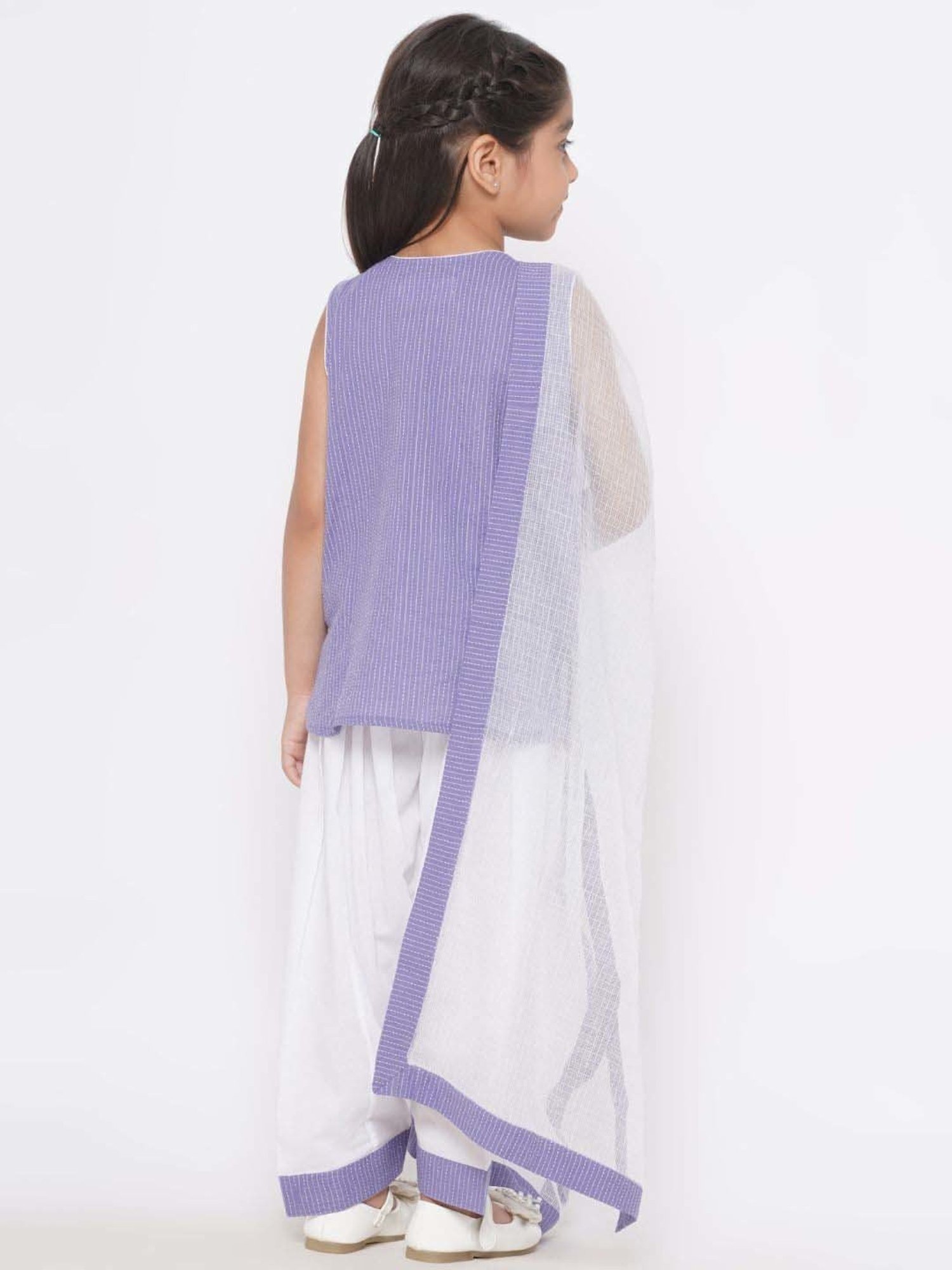Little Bansi Kids Lavender & White Cotton Embroidered Kurta Set