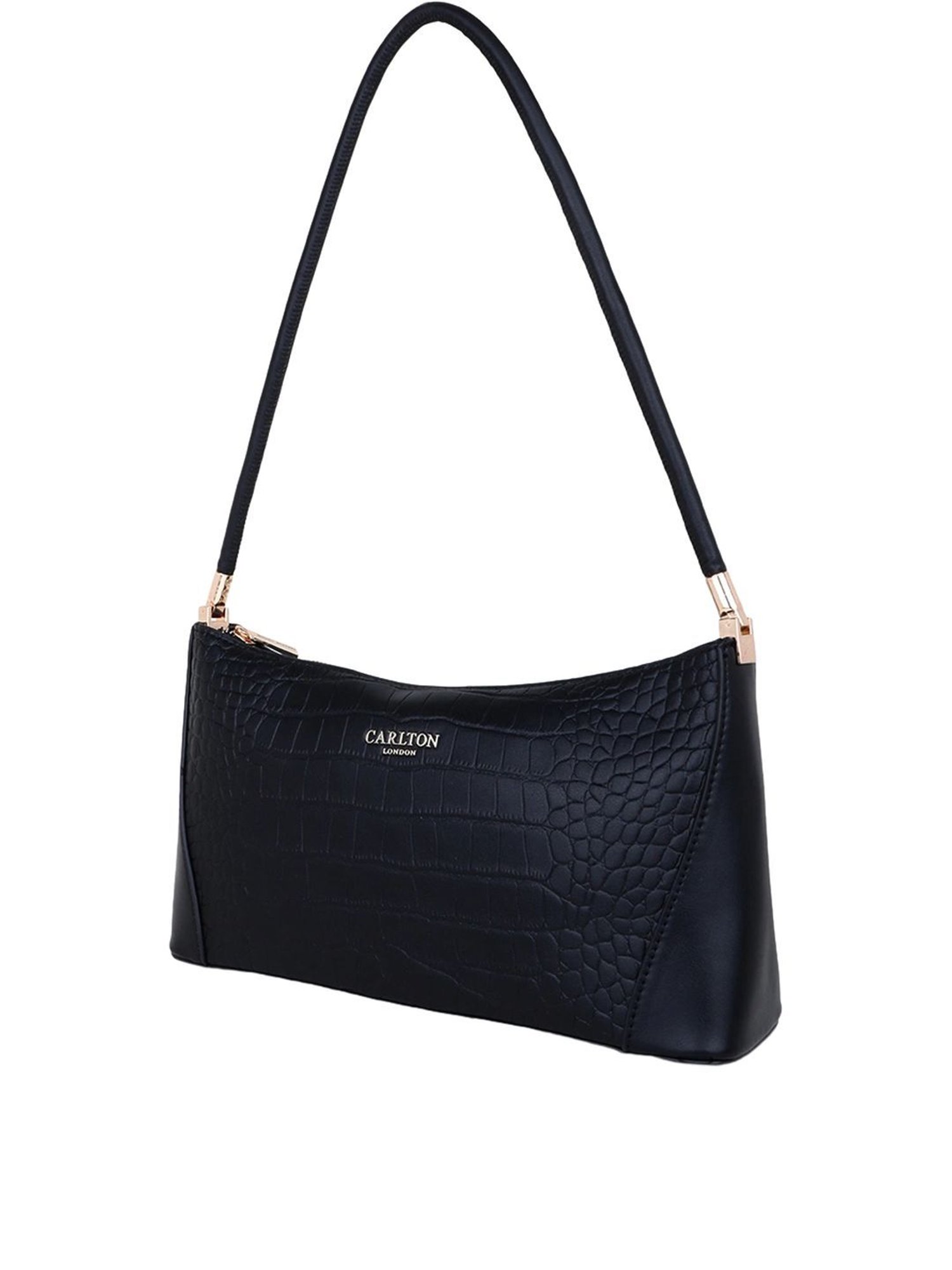 Carlton London Black Textured Medium Shoulder Handbag