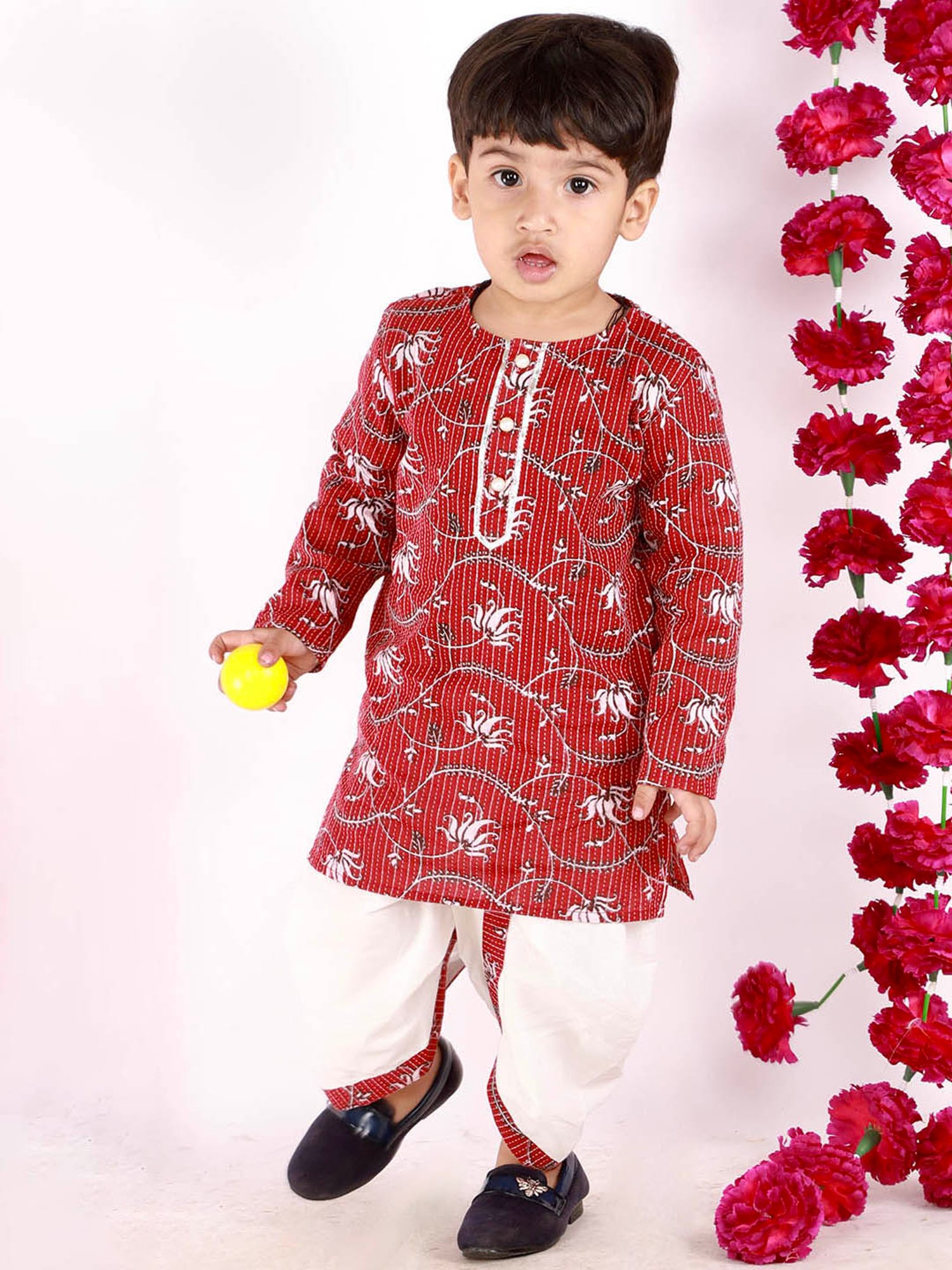 Little Bansi Kids Brown & White Embroidered Kurta with Dhotis