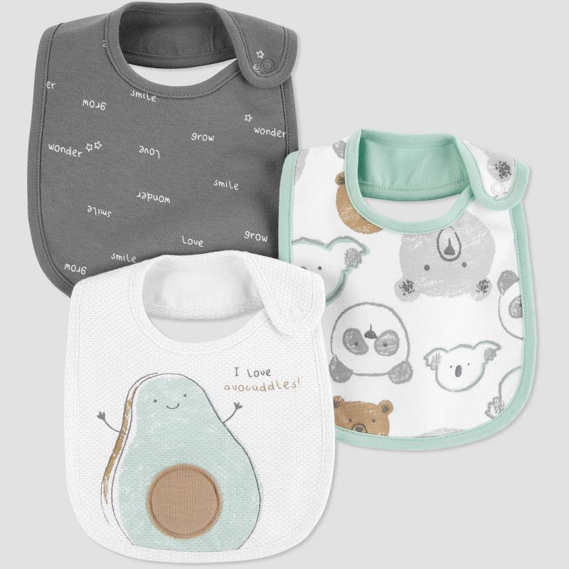 Baby 3pk Avocado Bib - Just One You® made by carter's Gray/Green One Size