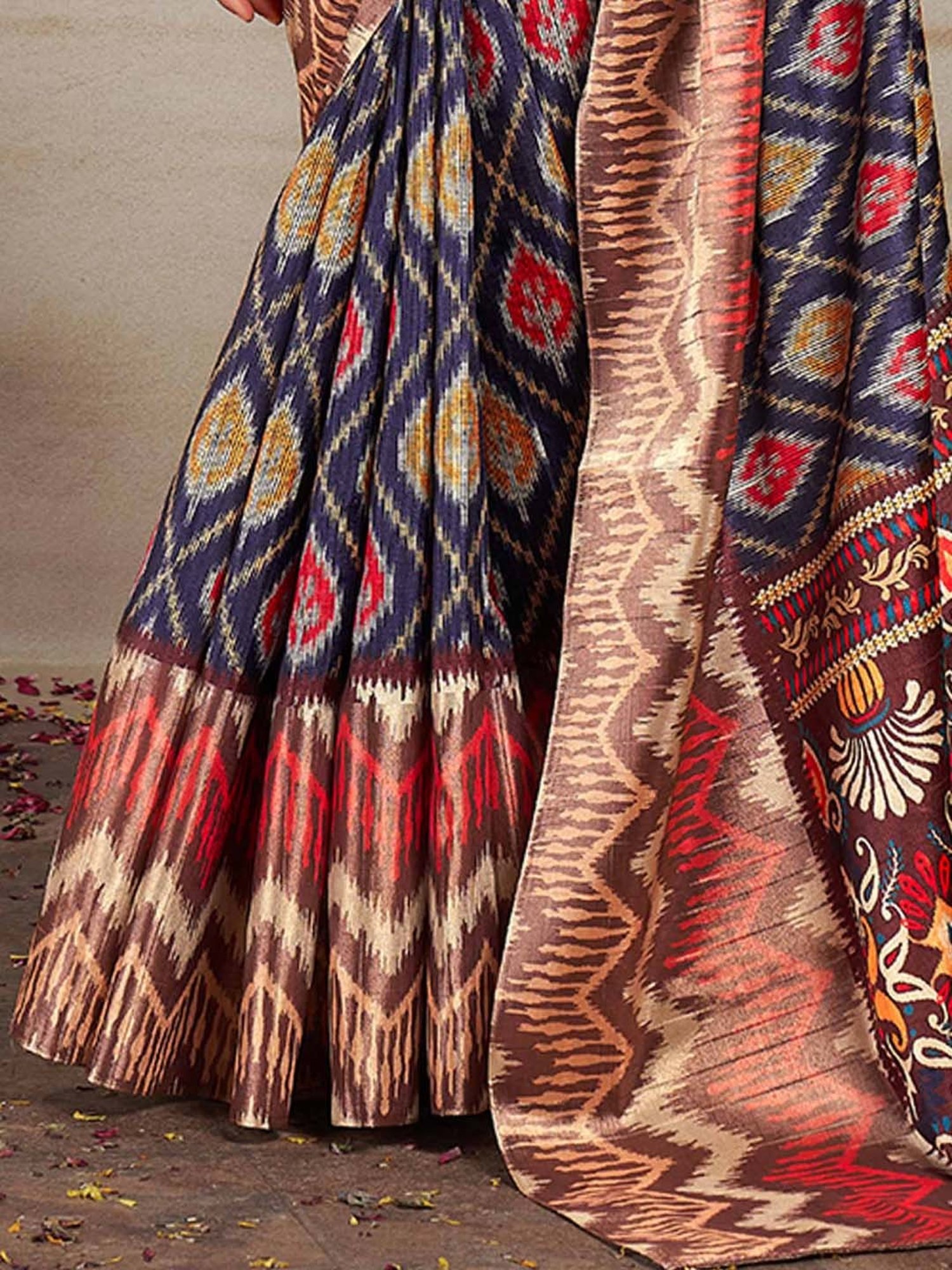 Saree Mall Navy Printed Saree With Unstitched Blouse