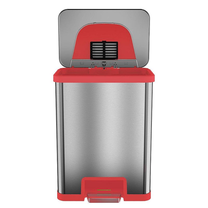 halo quality 13gal TapCan Stainless Steel Pedal Sensor Step Trash Can with Red Trim