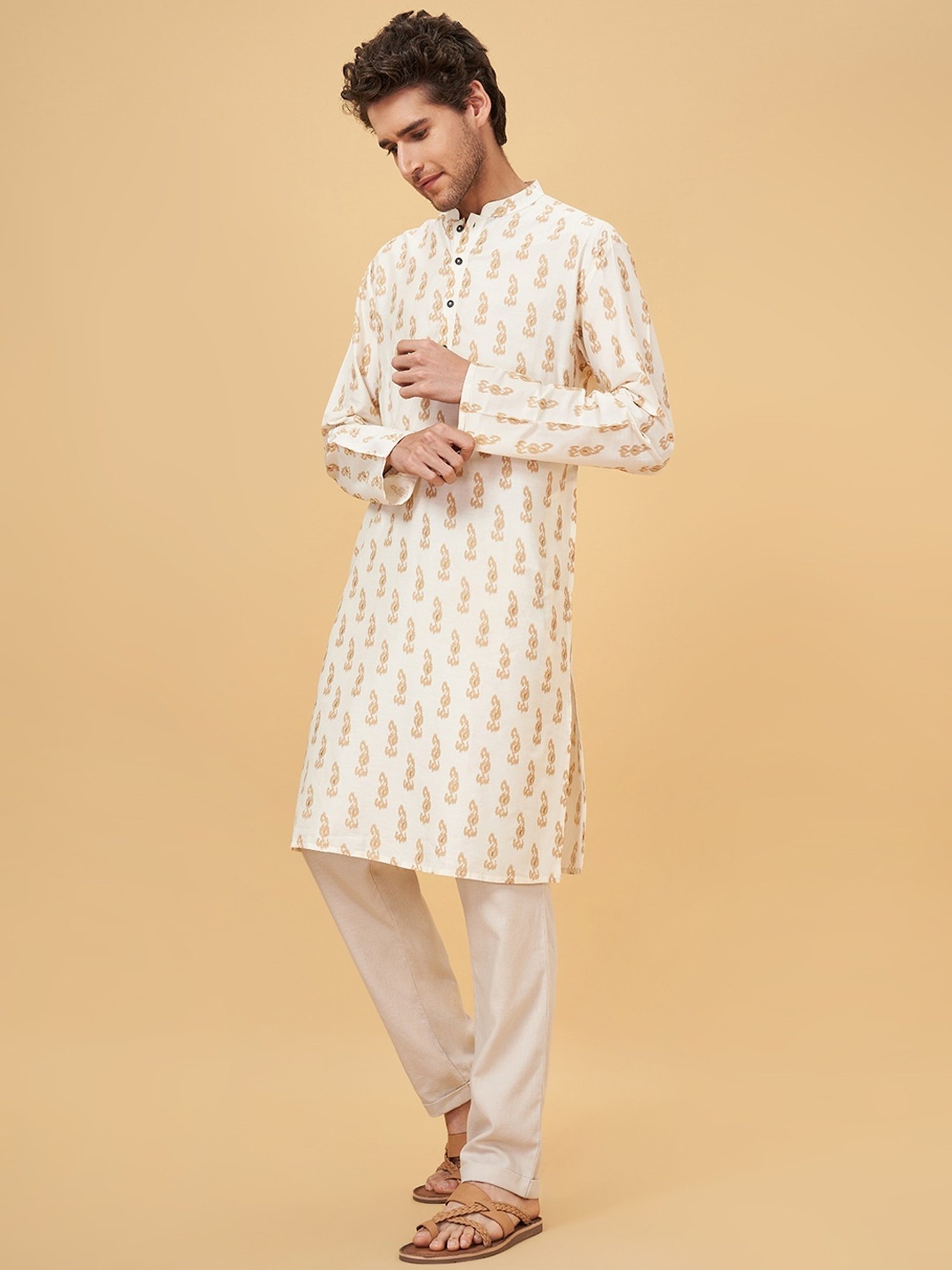 Indus Route By Pantaloons Cream Regular Fit Printed Kurta