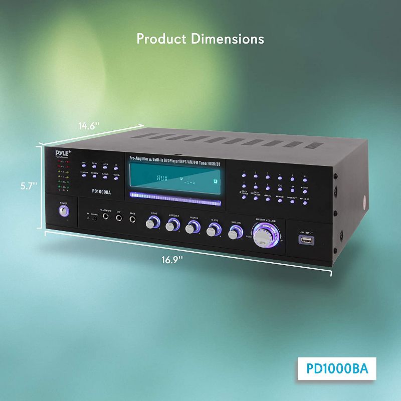 Pyle 2 x PD1000BA Bluetooth 4 Channel Home Audio Receiver Pre Amplifier Stereo Sound System with CD/DVD Player, USB, AUX, and 2 Mic Inputs (2 Pack)