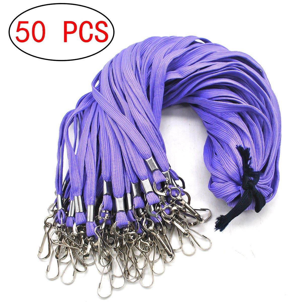 Lanldc 32-Inch Cotton Swivel J-Hook Lanyards Bulk Flat Lanyards for Office ID Name Tags and Badge Holders (50Pcs, Purple)