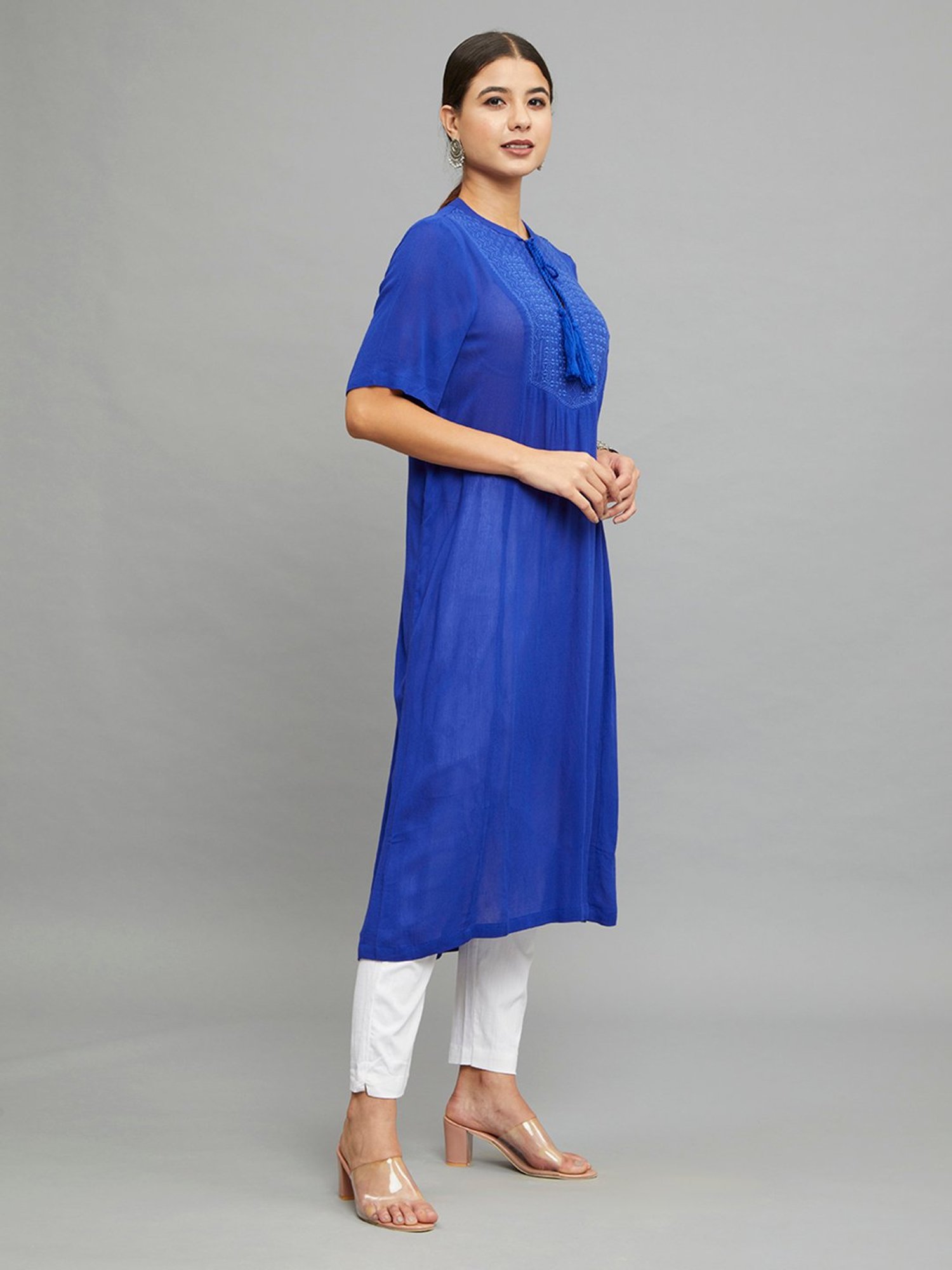 paislei Blue Embroidered A Line Kurta