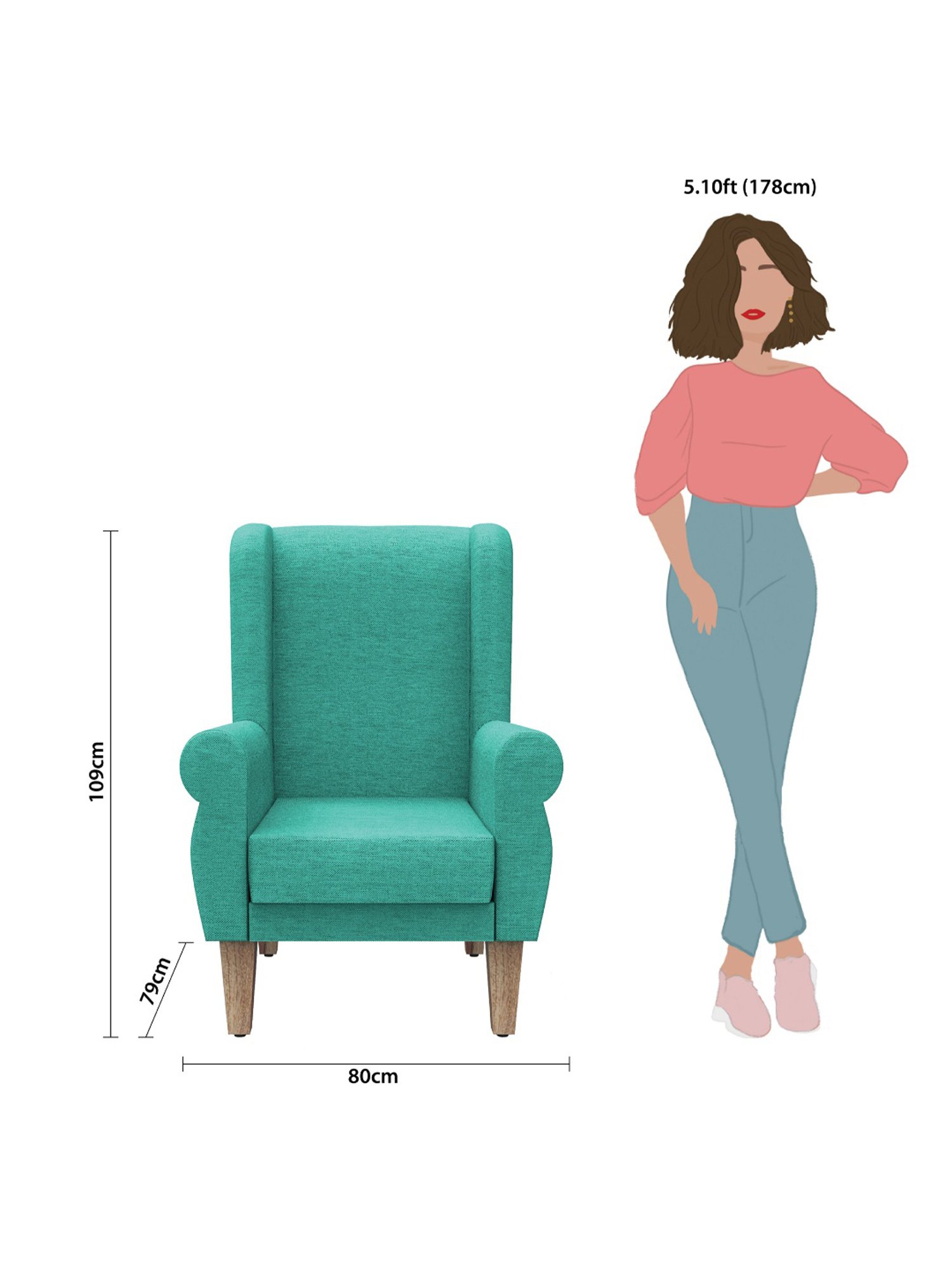 Chumbak Maldivian Solid Green Sheesham Wood Begum Wing Chair