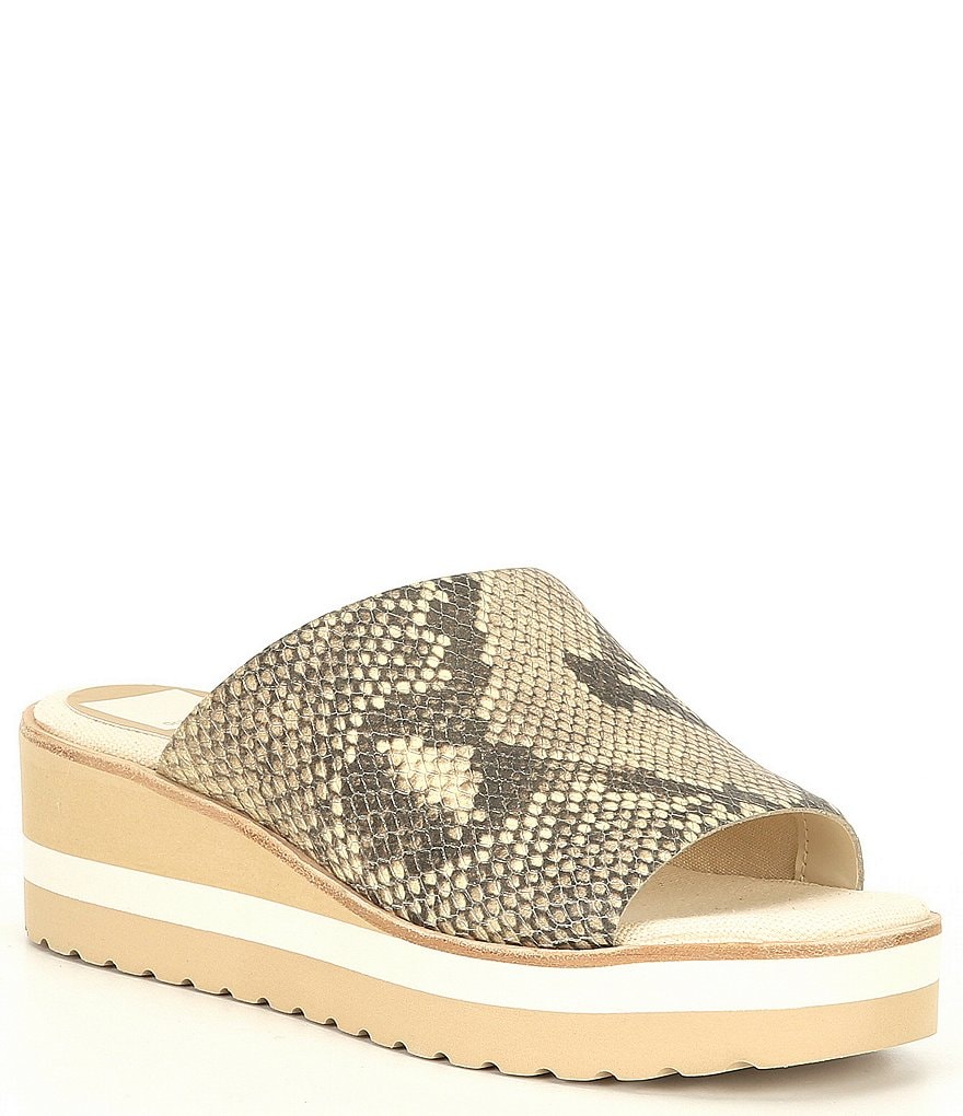 Dolce Vita Freda Snake Print Leather Wedge Sandals