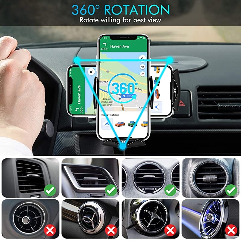 Car Charger 10W AutoClamping Qi Fast Charging Car Mount Charger Air Vent Phone Holder for iPhone 1212 ProSE1111 Pro11 Pro MaxXS Max Galaxy S20S20 PlusNote10 All Smartphone