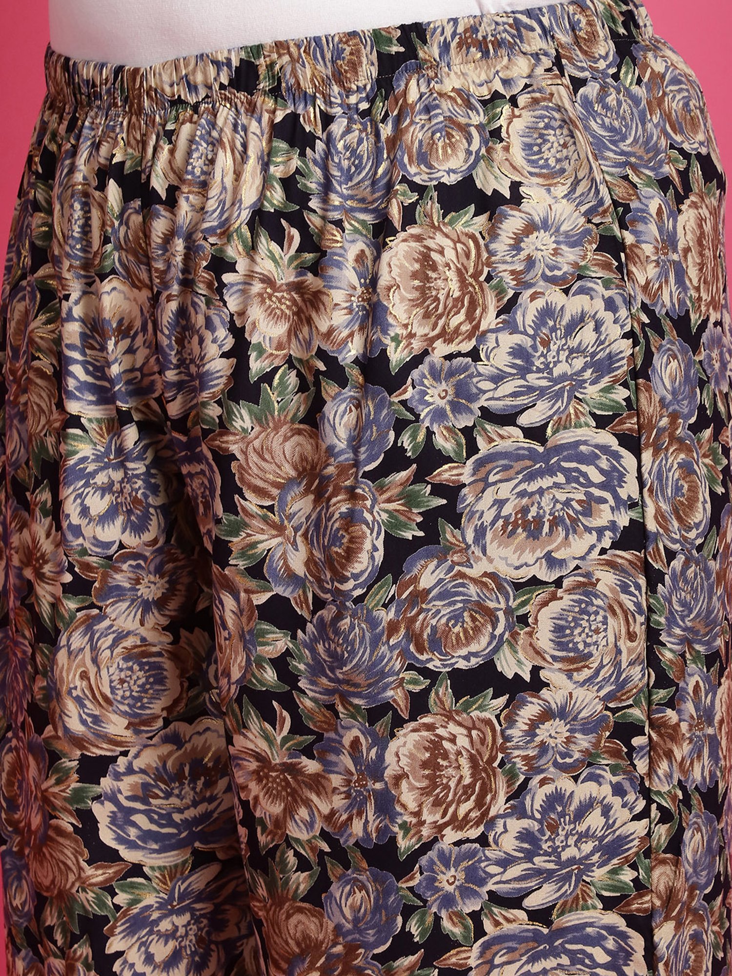 theRebelinme Navy Floral Print High Rise Regular Fit Palazzos