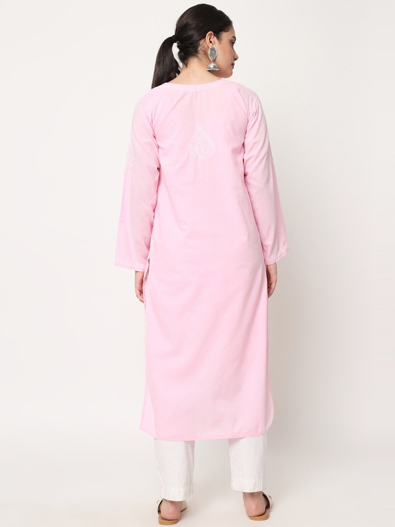 PARAMOUNT CHIKAN Pink Cotton Chikankari Straight Kurta