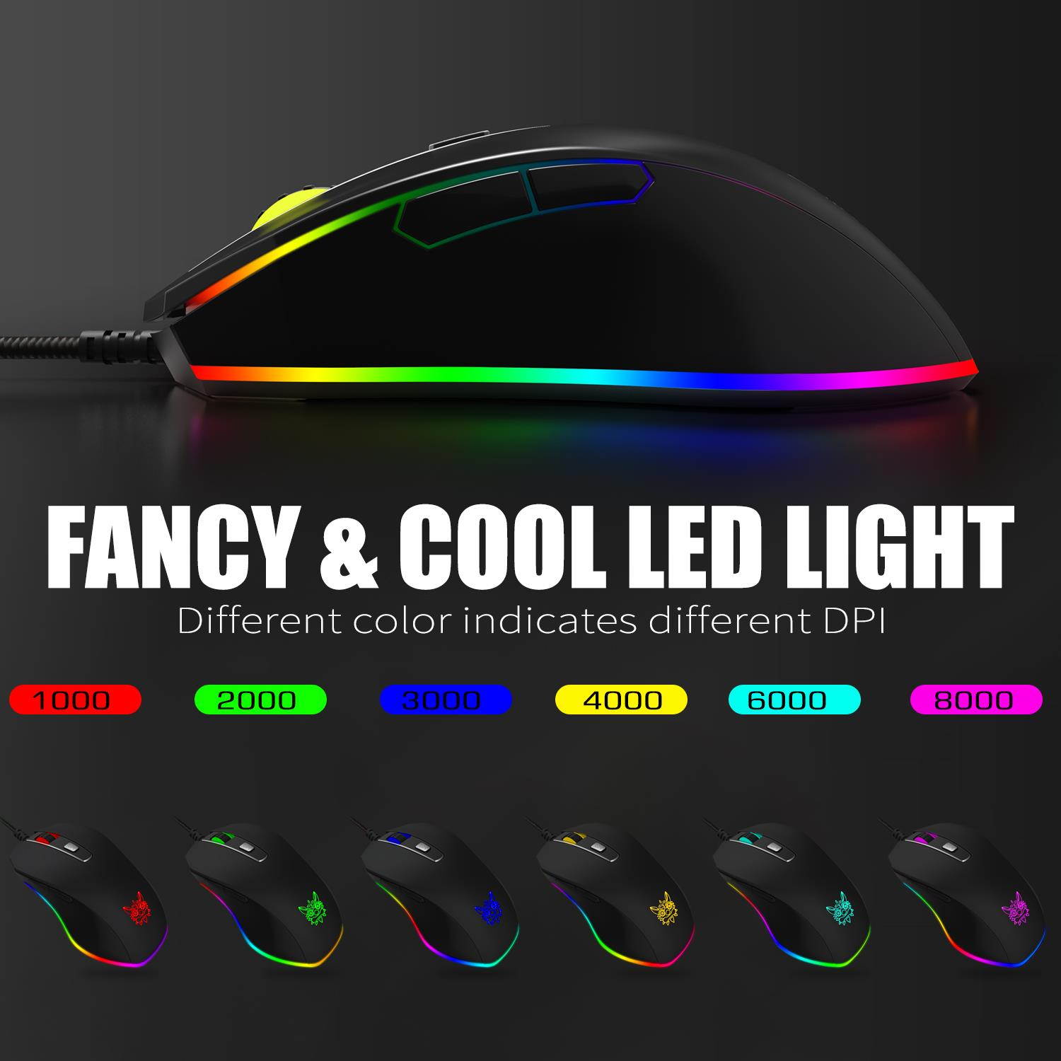 ONIKUMA CW60 BLACK Cable Game Mouse, 6 Buttons, 1000-8000 Adjustable DPI For Windown 7/8/10