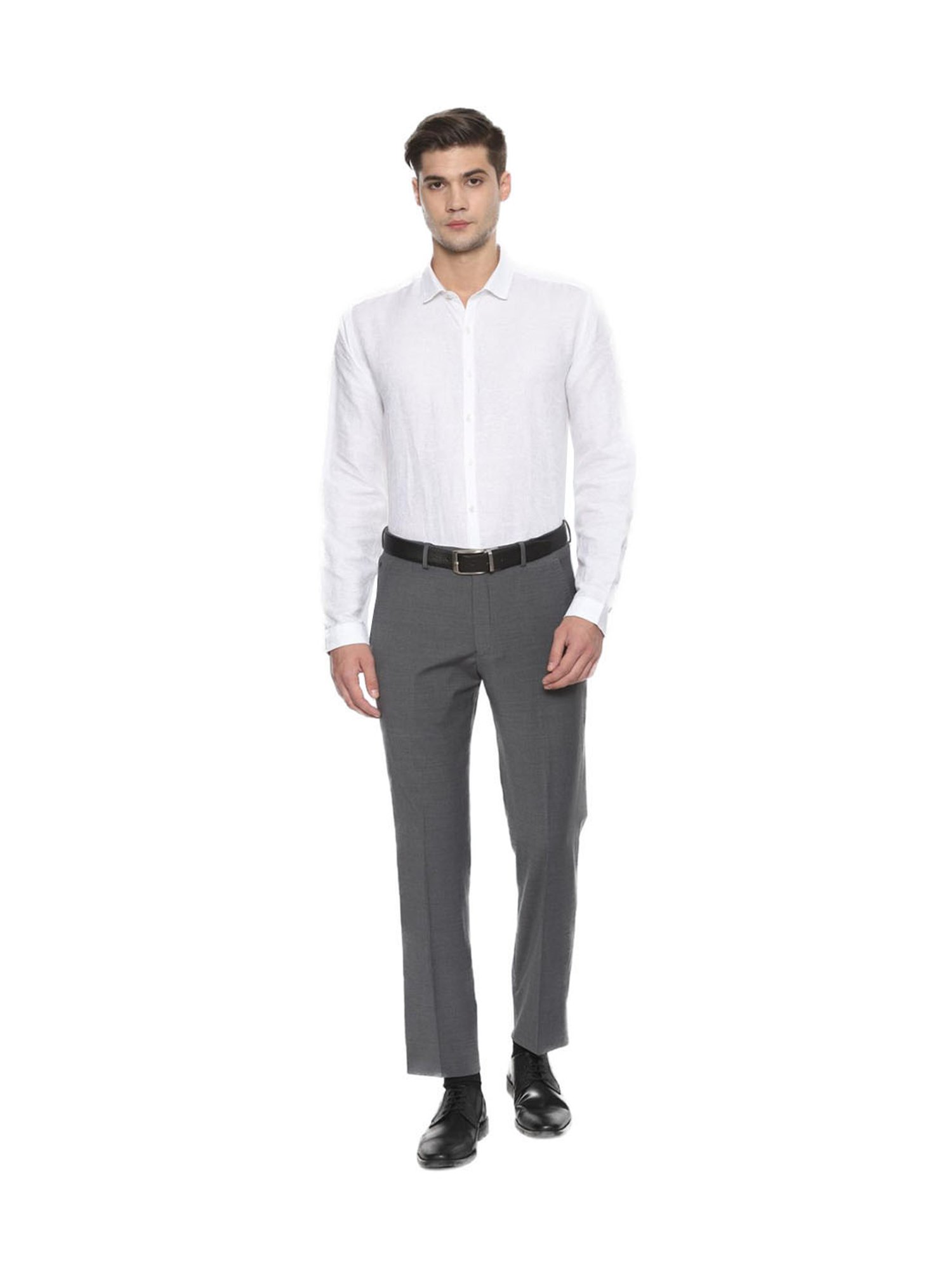 Louis Philippe Permapress Grey Slim Fit Trouser