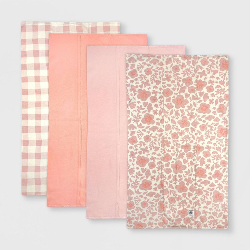 Honest Baby Girls' 4pk Organic Cotton Papercut Floral Multilayer Woven Burp Cloth Set - Pink