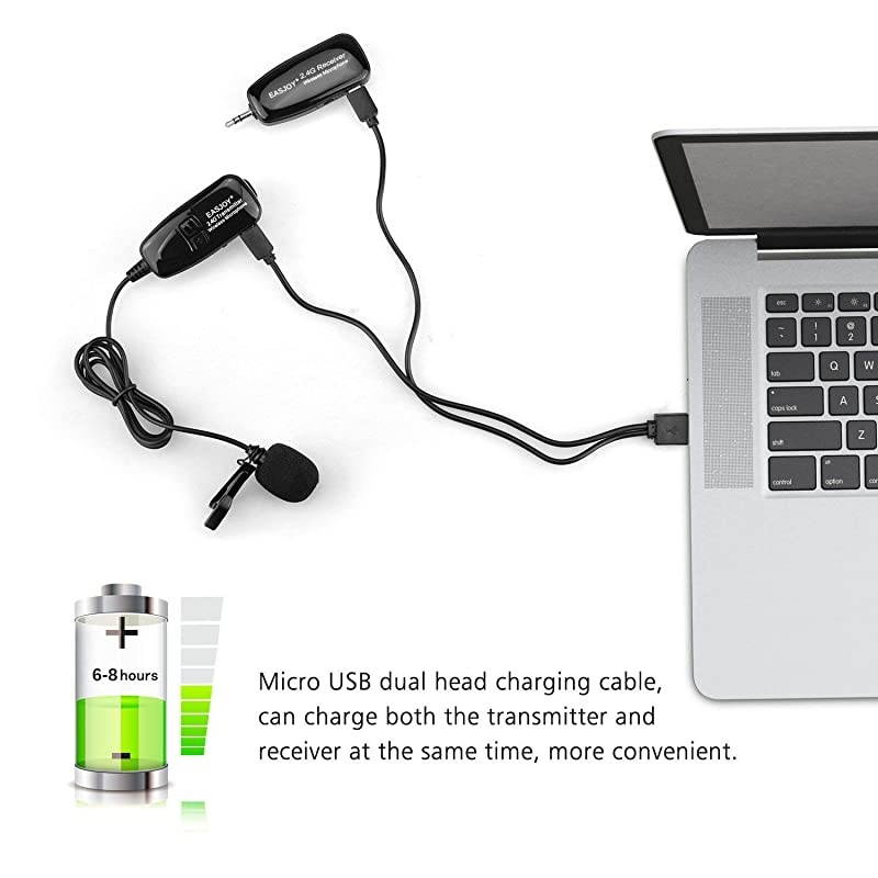 Lavalier Microphone for Voice Amplifier,2.4G Lapel Mic Recording Microphones for iPhone Computer,Smart Phone DSLR,PA System,Speakers,for Teachers,Public Speaking,Karaoke(No Support MacBook)