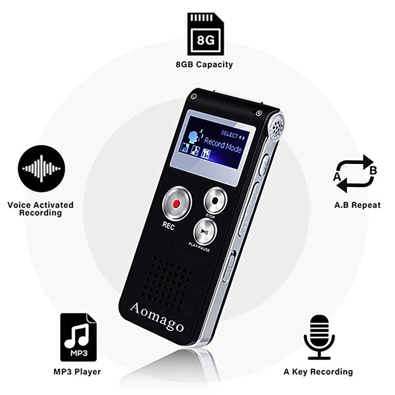 Digital Voice Recorder Voice Activated Recorder for Lectures Meetings Interviews  8GB Audio Recorder Mini Portable Tape Dictaphone with Playback USB MP3