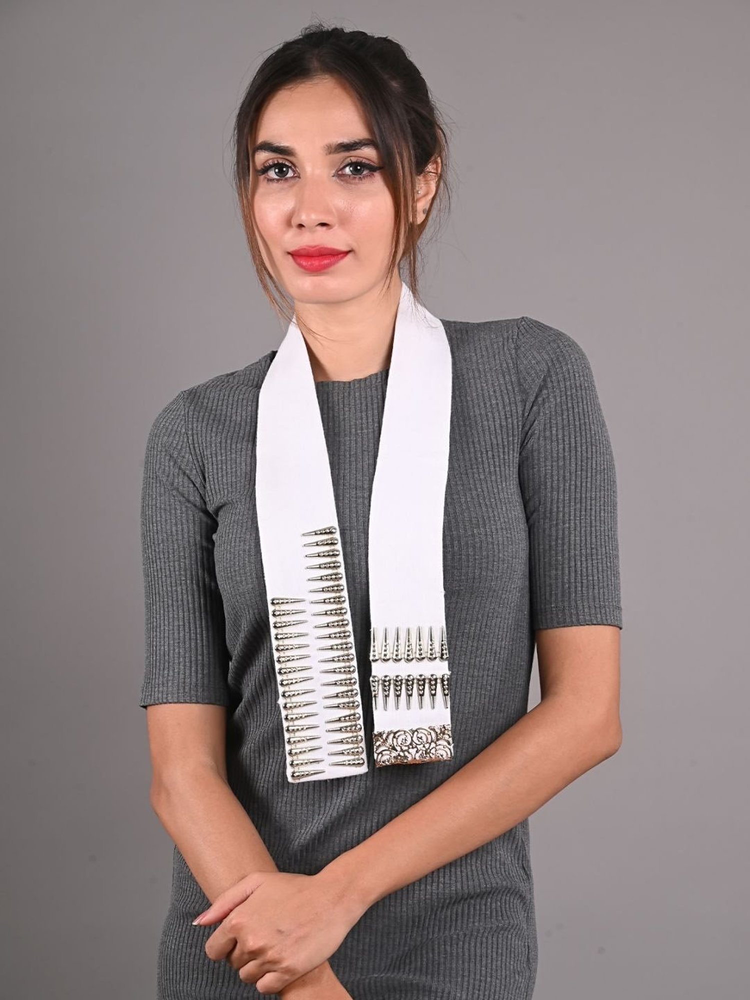 Odette White Fabric Embellished Collar