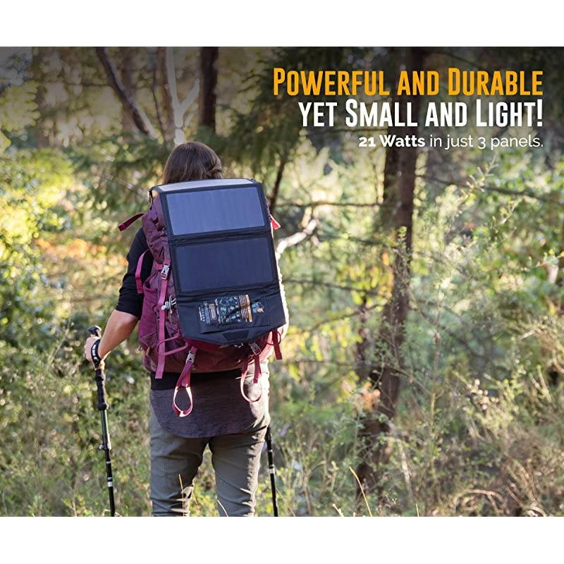 Tuff Solar Charger with Builtin Battery Power Bank 21W Dual USB Compact Durable and Waterproof Portable Solar Panel Battery Charger for Cellphones Tablets and Electronics While Camping