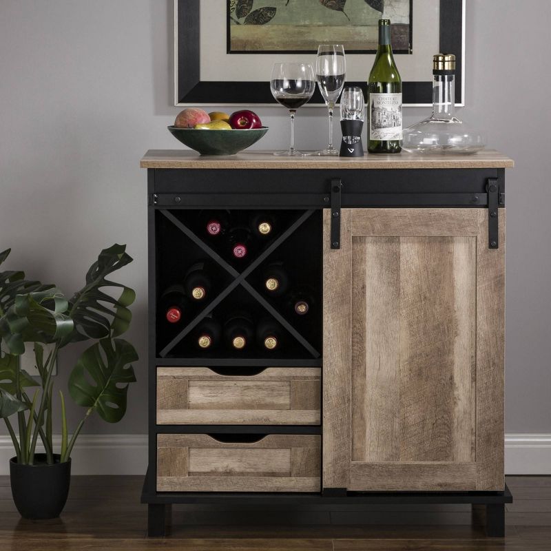 Modern Industrial Wine Cabinet with Sliding Door Brown - Glitzhome