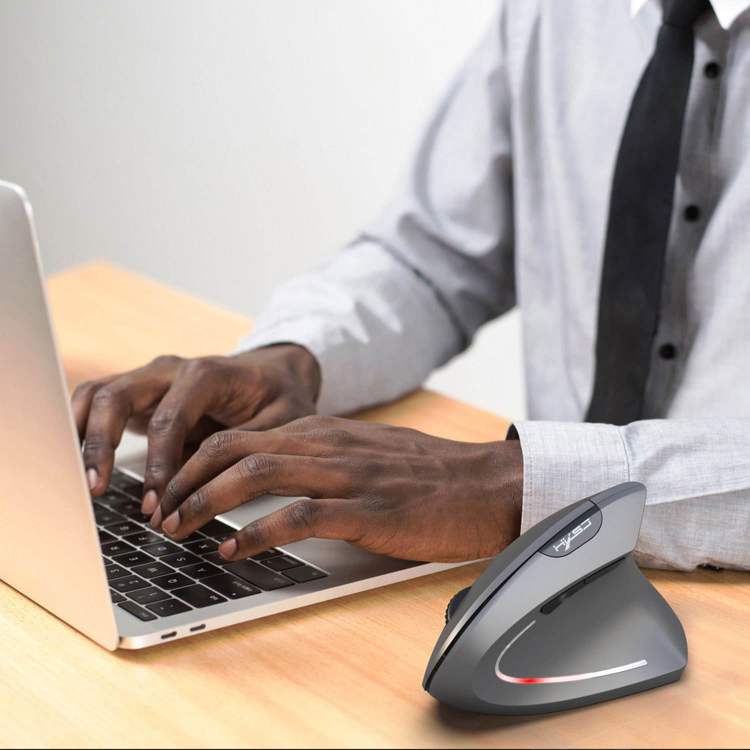 HXSJ T29 Vertical Ergonomic Gaming Mouse Wireless Bluetooth Gamer KIT USB Rechargeable 2.4G Optical Mause for PC Laptop Notebook Computer (Gray)