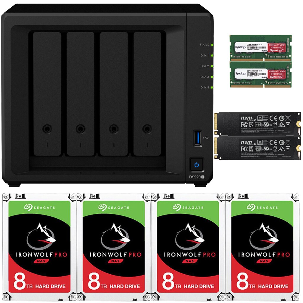 Synology DS920+ DiskStation with 8GB RAM and 48TB (4 x 12TB) of Seagate Ironwolf PRO Drives and 1TB (2x500GB) NVMe Cache Fully Assembled and Tested By CustomTechSales