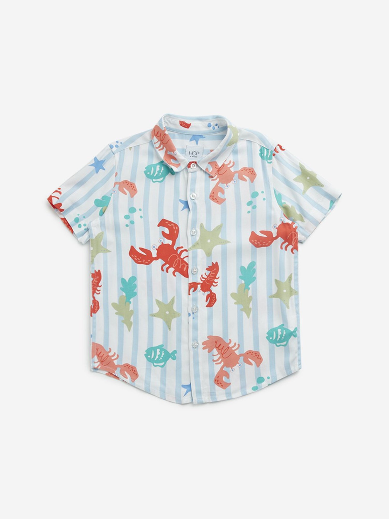 HOP Kids by Westside Dusty Blue Striped Design Resort-Fit Shirt