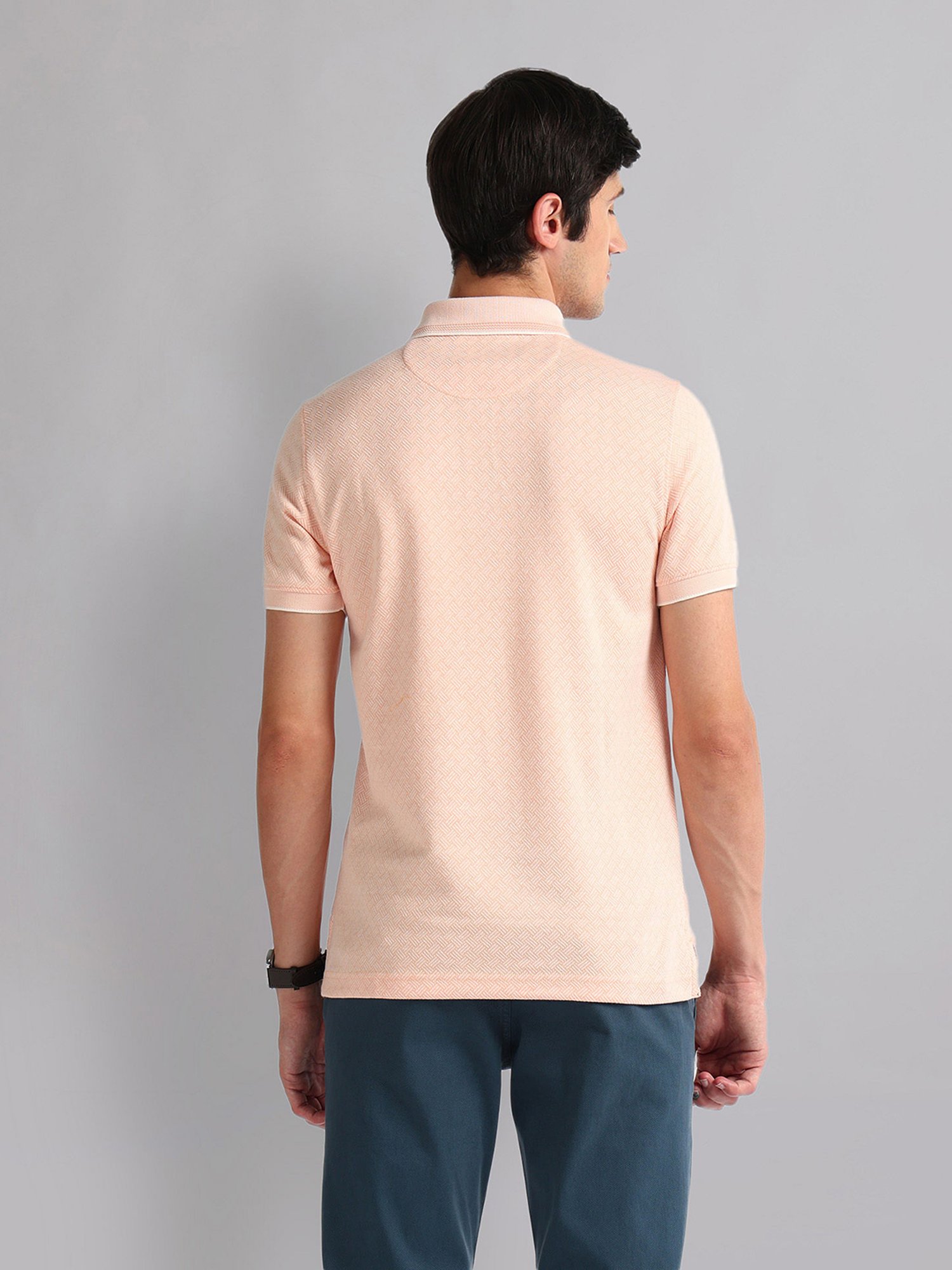 AD by Arvind Orange Slim Fit Self Design Polo T-Shirt