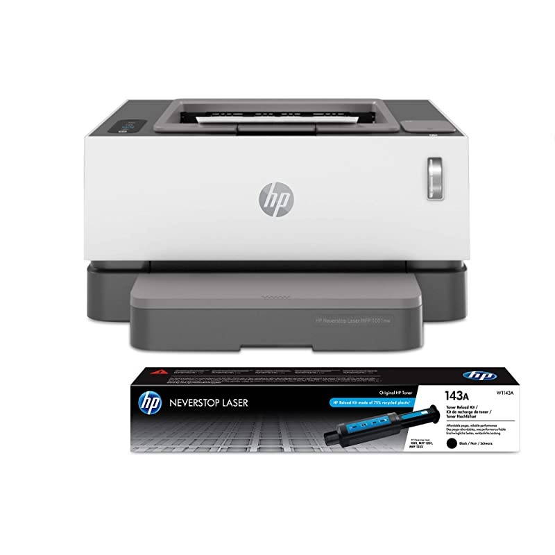 Neverstop Laser Printer 1001nw | Wireless Laser with Cartridge-Free Monochrome-Toner-Tank (5HG80A) with-Toner Reload-Kit