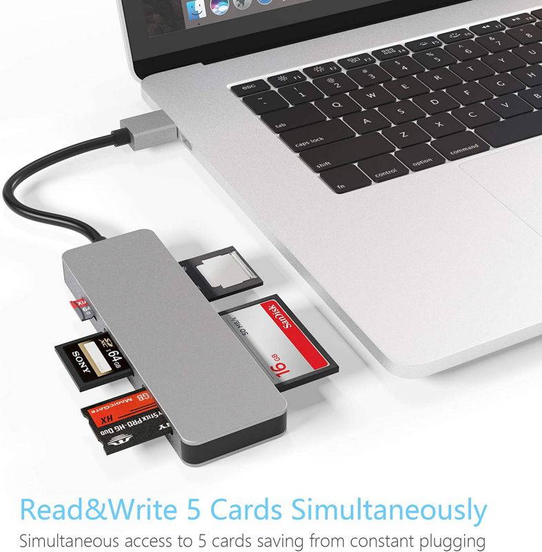 Cateck USB3.0 Card Reader, 6 in 1 Aluminum Card Reader, USB 3.0 (5Gps) High Speed TF/SD/MS/M2/XD/CF Memory Card Solt Combo Adapter, Compatible with Windows XP/Vista / 7/8 / 8.1/10, Mac OS, Linux,
