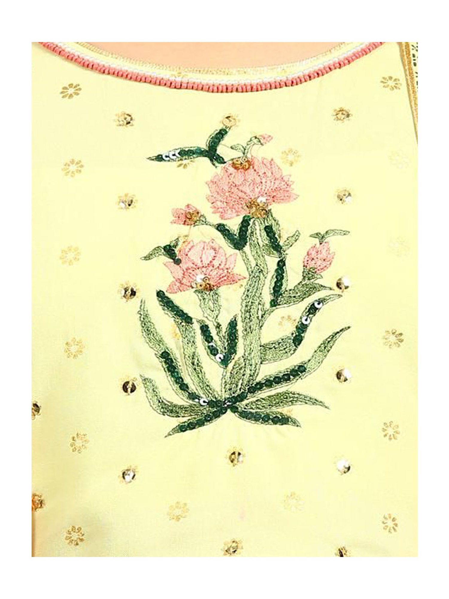 Aurelia Kids Green & Pink Embroidered Top, Salwar with Jacket